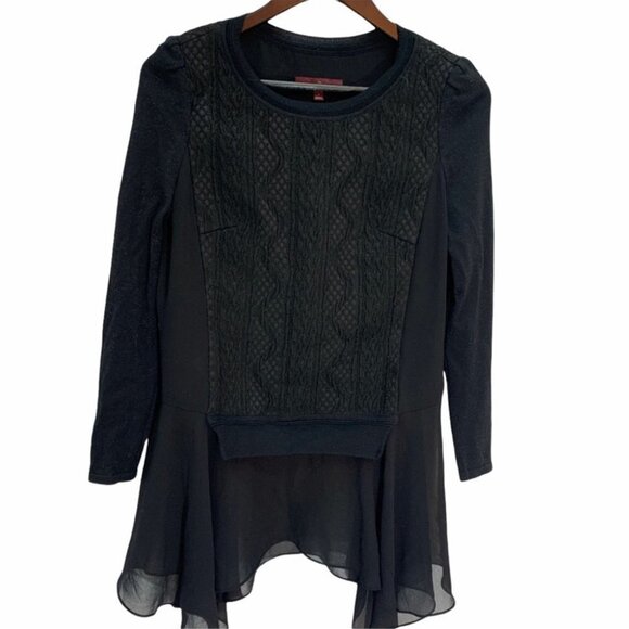 VINTAGE Elegant Prosper Black Sweater Textured Knit Tunic Top S - Picture 2 of 10